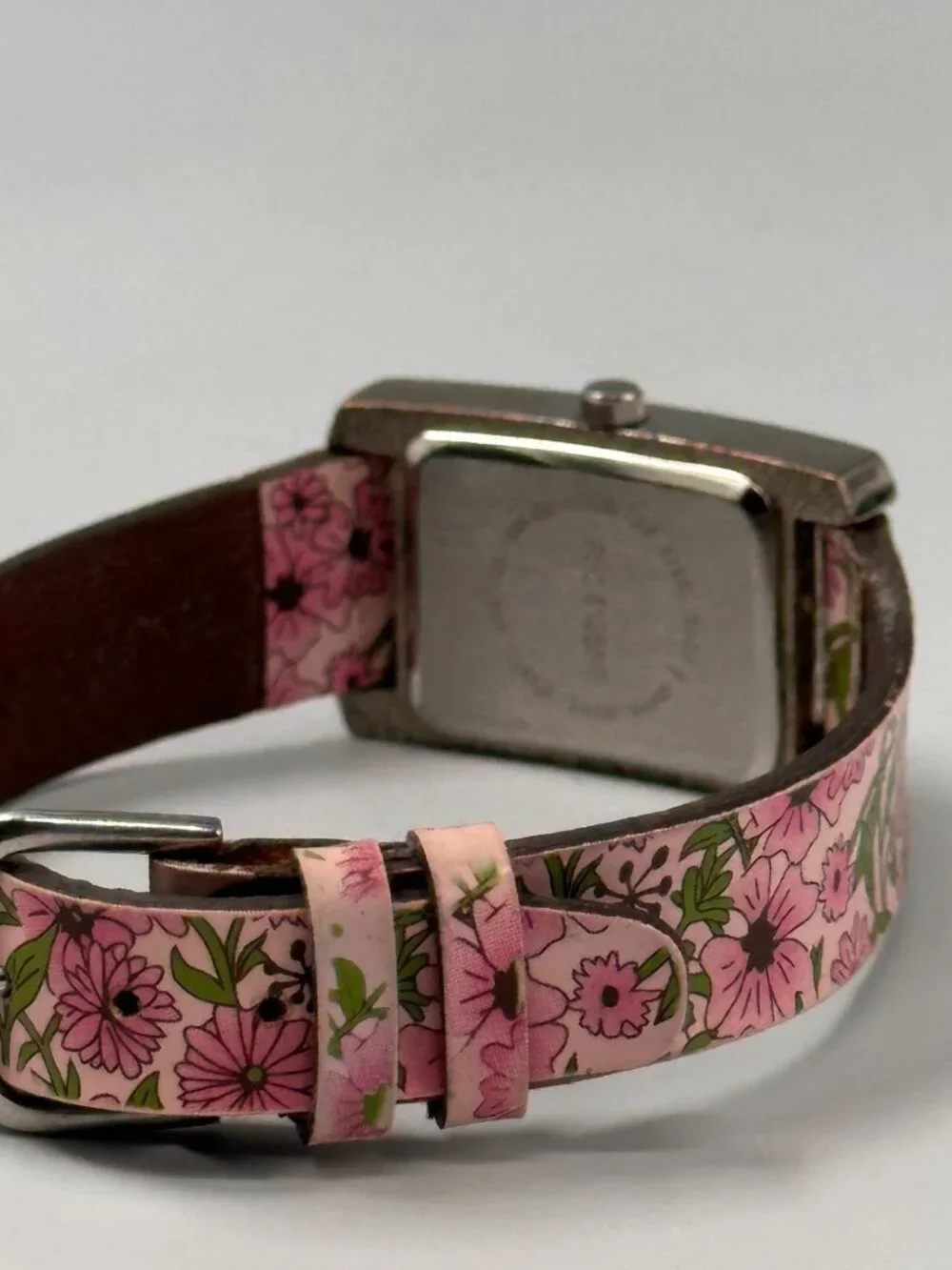 3/$30 Women Watch Silver Pink Mother of Pearl Dial Floral Leather Band Works